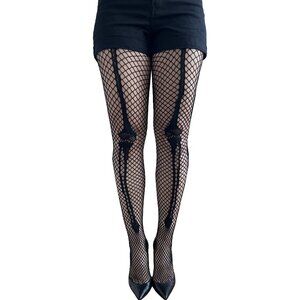 Black Skeleton Bone Fishnet Tights For Women